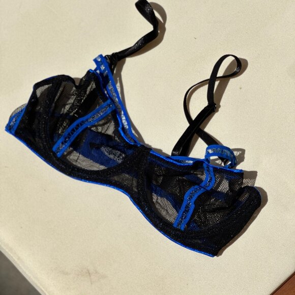*Oh La La Cheri Black and Blue Mesh Bra - Picture 1 of 4